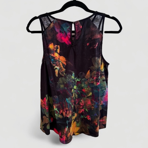 Weston Vibrant Sheer Floral Sleeveless Tank Top with Keyhole Back - Size Small - Picture 2 of 4